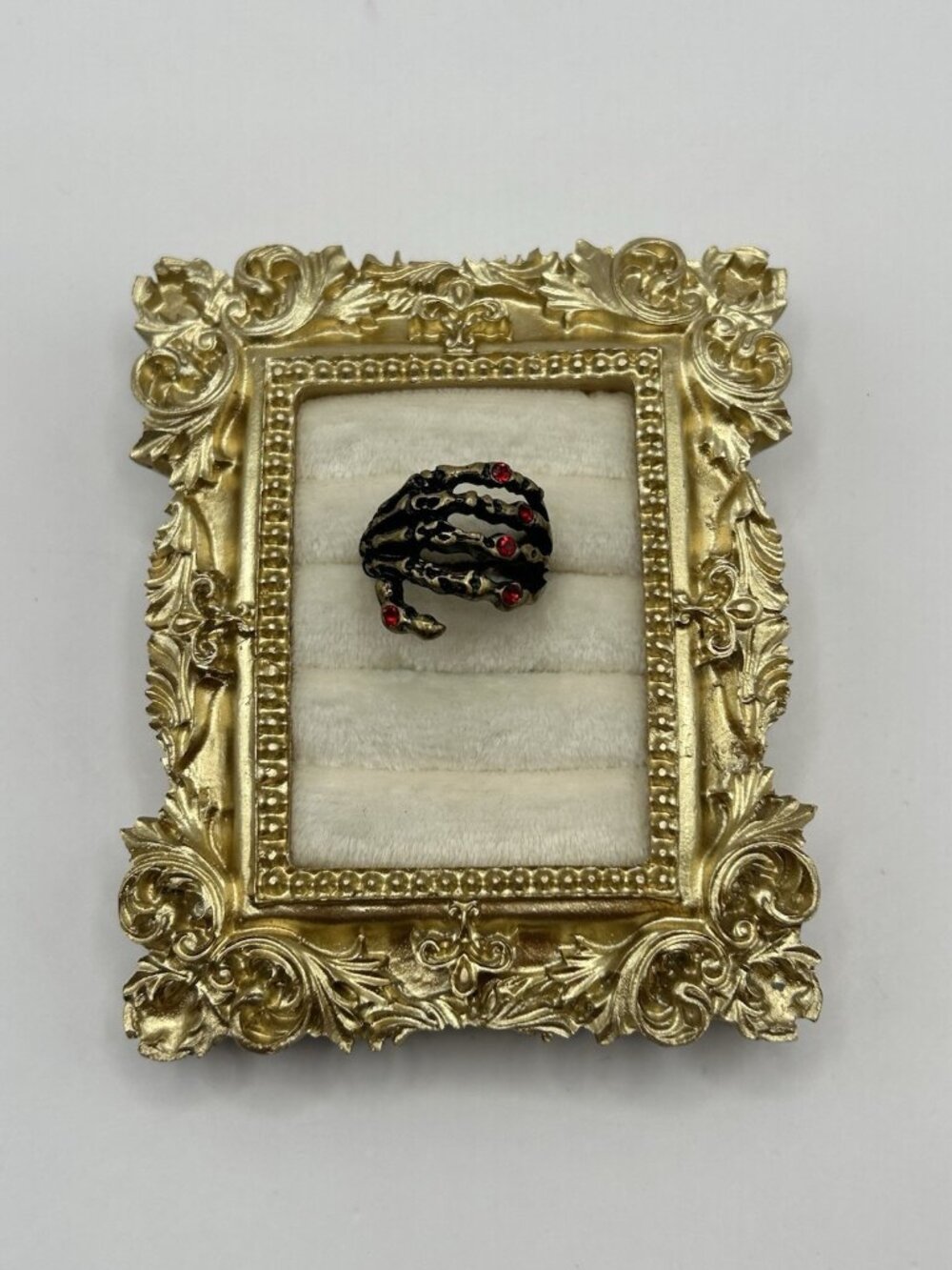 Gothic Skeleton Hand Ring Red Rhinestones Size 6.5 Costume Statement Bones Gift